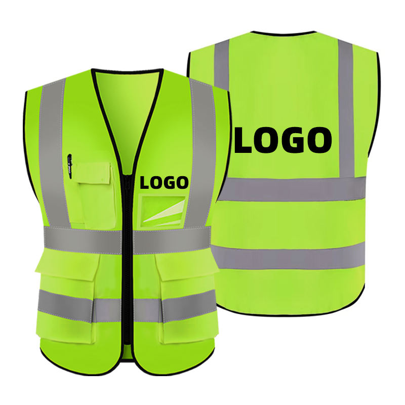 National Apparels Customized Black Reflective Safety Vest Company Logo With Pockets Custom Color Fluorescent Visibility Work Class 2 Safety Vest